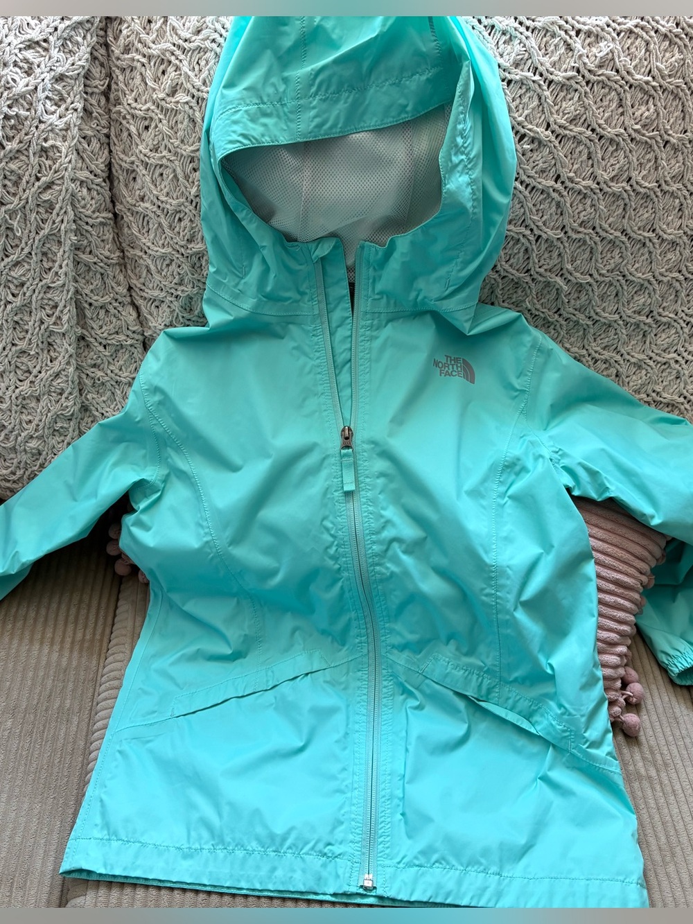 The North Face Girls Teal Zipline Rain Hooded Jacket - Large 14/16